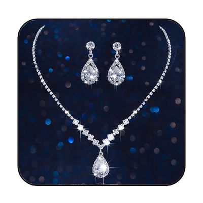 Aukmla Bride Wedding Necklace Earrings Set Silver Rhinestones Necklaces Bridal Crystal Jewelry Accessories for Women (Set of 3)