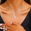 Aukmla Bride Wedding Necklace Earrings Set Silver Rhinestones Necklaces Bridal Crystal Jewelry Accessories for Women (Set of 3) view 4