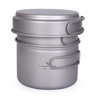 usharedo Camping Pot Bowl Frying Pan Mess Kit Titanium Pot Pan Set with Folding Handle Outdoor Cookware Ti1587B