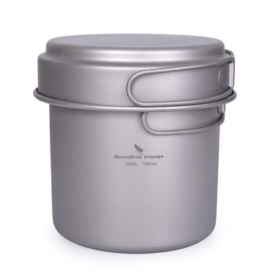 usharedo Camping Pot Bowl Frying Pan Mess Kit Titanium Pot Pan Set with Folding Handle Outdoor CookwareTi1586B