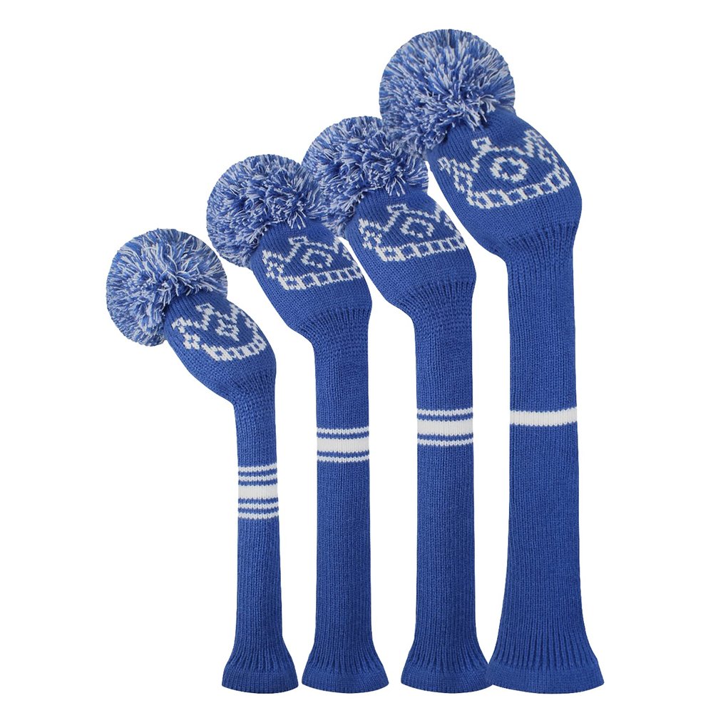 Scott Edward Knit Golf Head Covers 4 Pieces Pack Fit Over Well Driver Wood(460cc) Fairway Wood*2 and Hybrid(UT) with Rotating Number Tags (Navy Blue Crown)