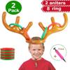 2PCS Christmas Party Toss Game Inflatable Reindeer Antler Hat with Rings for Kids Adults Family Xmas Fun Games(1 Pump8 Rings, 2 Antlers) view 2