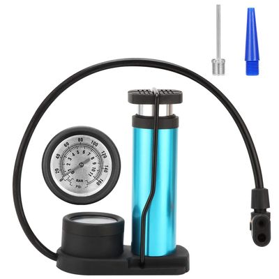 Emoly Upgraded Mini Portable Bicycle Pump, Foot Pump with Pressure Gauge, Tire Inflator, Compatible Universal Presta and Schrader Double Valve Bike Air Pump (Blue)