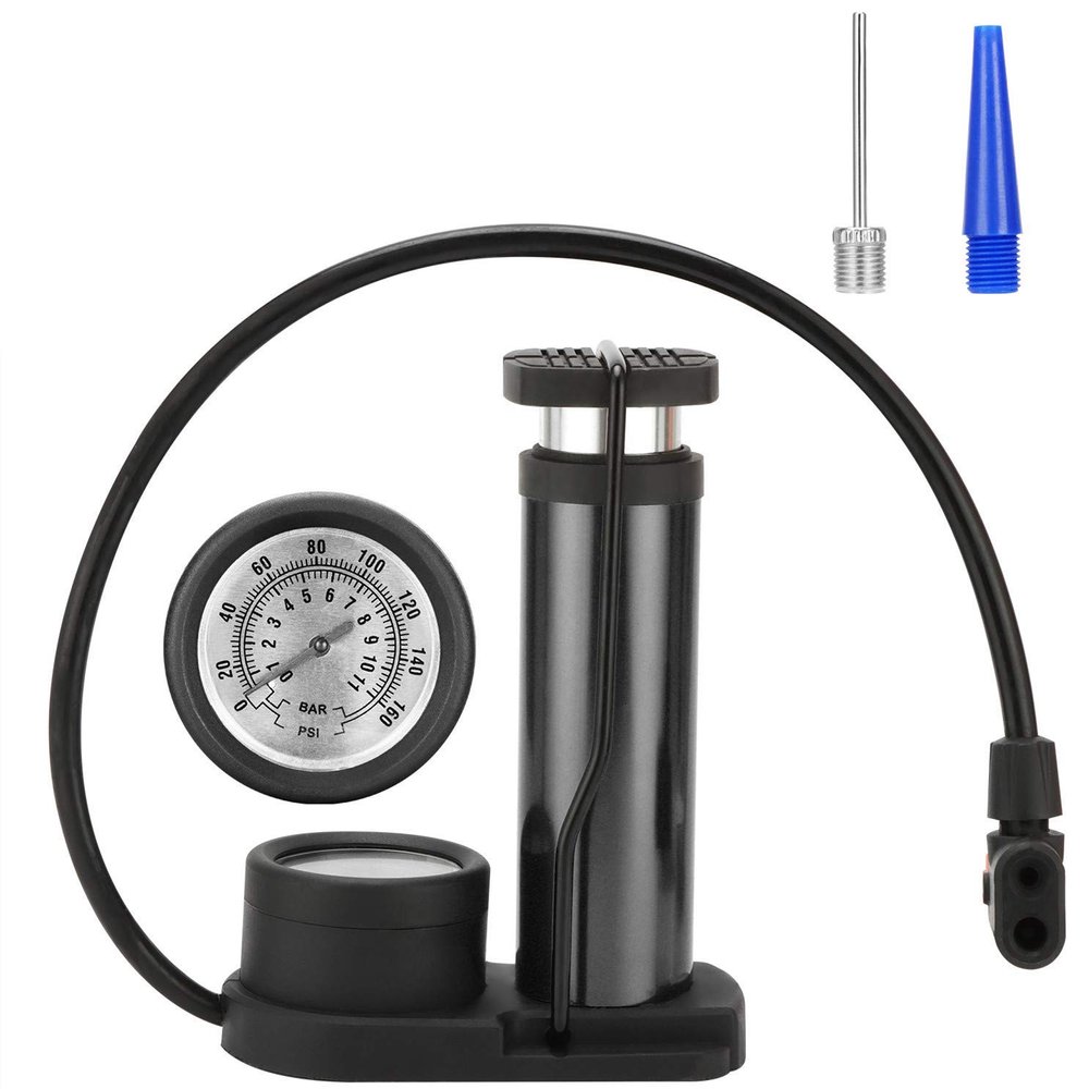 Bike Pump, Upgraded Mini Portable Bicycle Pump, Foot Bike Pump with Pressure Gauge, Tire Inflator Device, Compatible Universal Presta and Schrader Double Valve Bicycle Air Pump (Black)