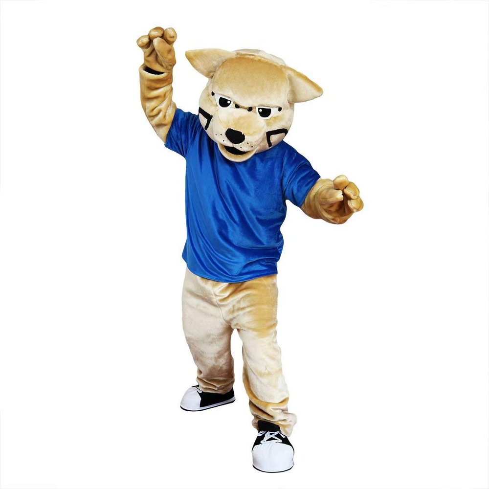 Blue Vest Wild Cat Leopard Cartoon Costume Mascot Plush with Mask for Adult Cosplay Party Halloween Dress Up