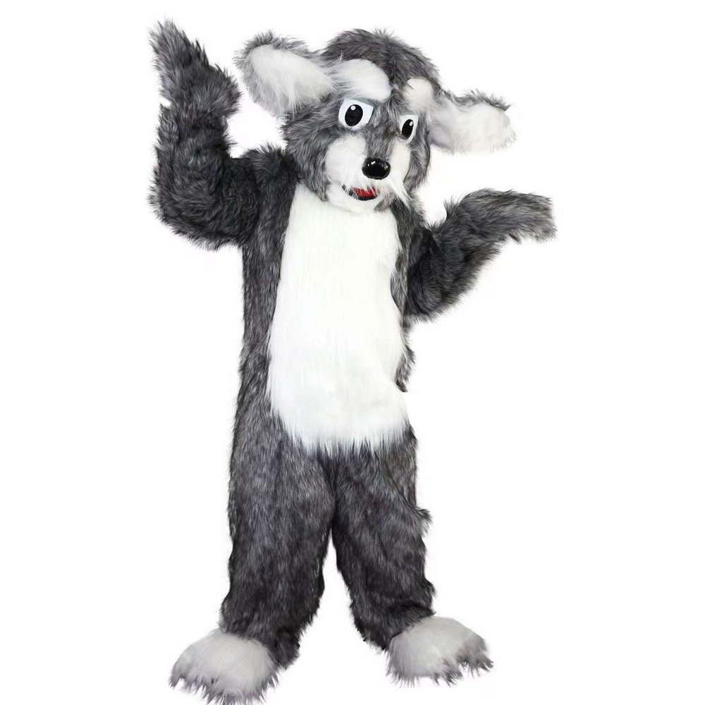 Long-Haired Grey Dog Costume Mascot Cartoon Hand-made Toy Stuffed