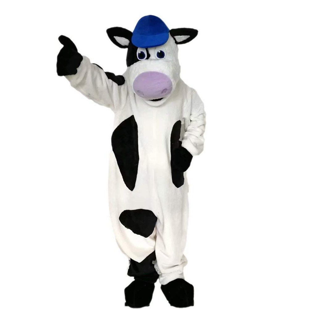 Black and White Cow Animal Cartoon Costume Mascot Plush for Adult Cosplay Party