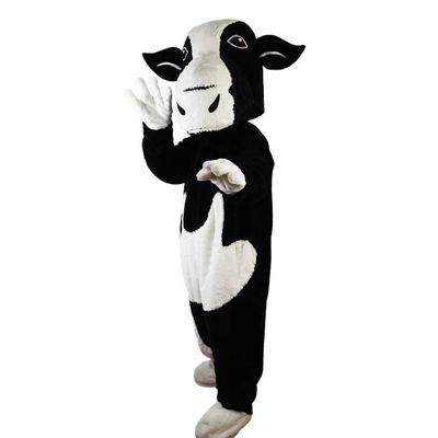 Black and White Cow Cartoon Costume Mascot Plush with Mask for Adult Cosplay Party Halloween Dress Up