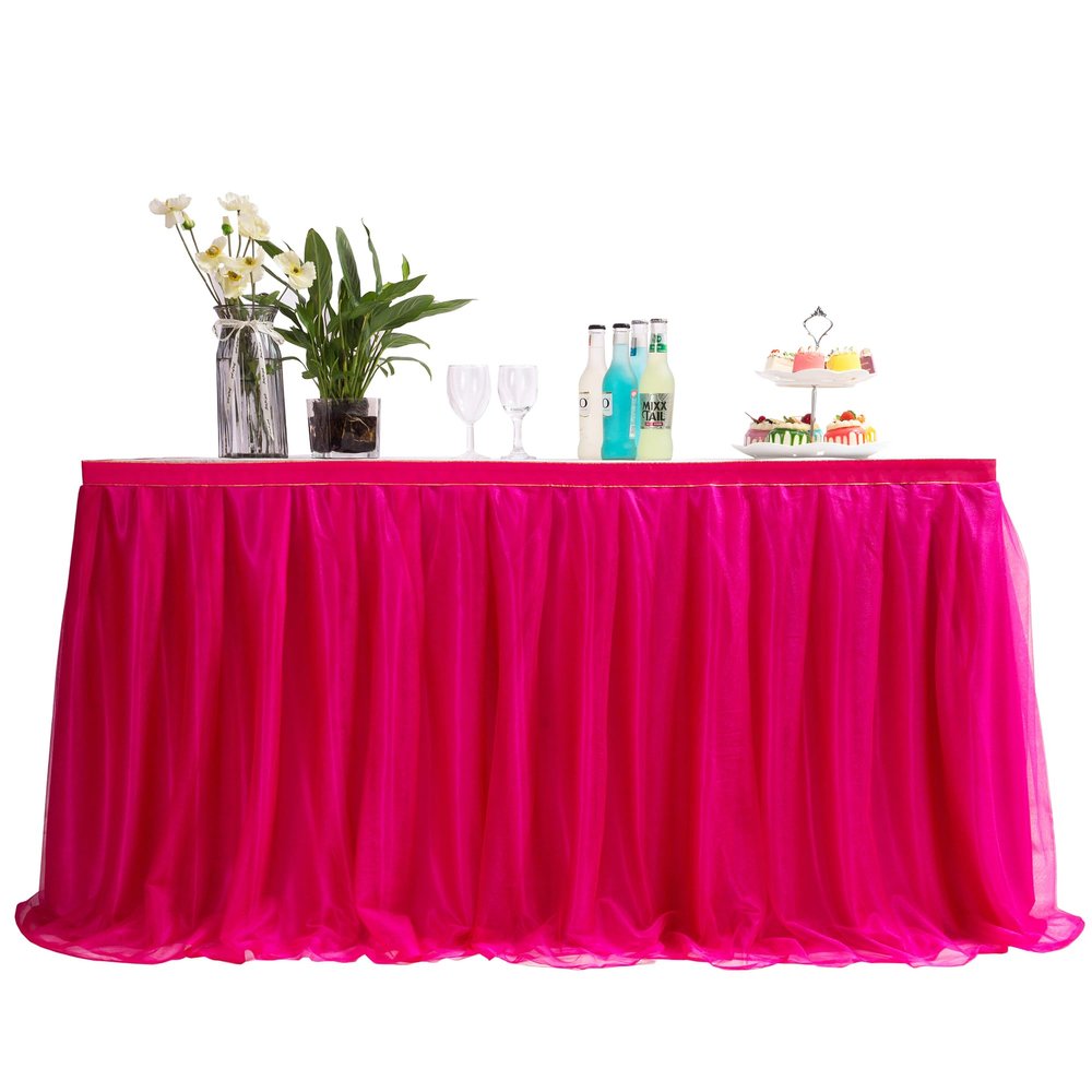 MYMM 3FT(36 * 31 in) Rose red Tulle Tutu Table Skirt, Wedding Bridesmaid, Baby Party Skirt, Rectangle Or Round Decorative Table Decoration, Fashion Deluxe Romantic Birthday Party Shower(Wave)