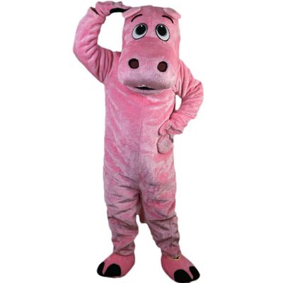 Pink Hippo Cartoon Costume Mascot Plush with Mask for Adult Cosplay Party Halloween Dress Up