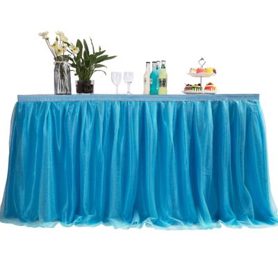 MYMM 9FT(108 * 31 in) Blue Tulle Tutu Table Skirt, Wedding Bridesmaid, Baby Party Skirt, Rectangle Or Round Decorative Table Decoration, Fashion Deluxe Romantic Birthday Party Shower(Wave)