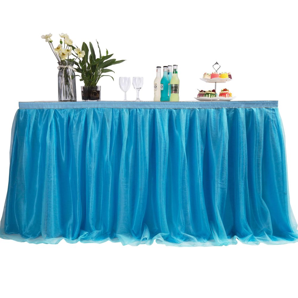 MYMM 9FT(108 * 31 in) Blue Tulle Tutu Table Skirt, Wedding Bridesmaid, Baby Party Skirt, Rectangle Or Round Decorative Table Decoration, Fashion Deluxe Romantic Birthday Party Shower(Wave)