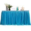 MYMM 9FT(108 * 31 in) Blue Tulle Tutu Table Skirt, Wedding Bridesmaid, Baby Party Skirt, Rectangle Or Round Decorative Table Decoration, Fashion Deluxe Romantic Birthday Party Shower(Wave) view 1