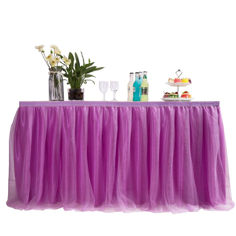 MYMM 6FT(72 * 31 in) Purple Tulle Tutu Table Skirt, Wedding Bridesmaid, Baby Party Skirt, Rectangle Or Round Decorative Table Decoration, Fashion Deluxe Romantic Birthday Party Shower(Wave)