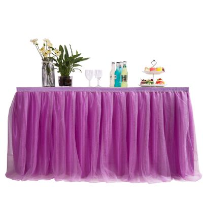 MYMM 3FT(36 * 31 in) Purple Tulle Tutu Table Skirt, Wedding Bridesmaid, Baby Party Skirt, Rectangle Or Round Decorative Table Decoration, Fashion Deluxe Romantic Birthday Party Shower(Wave)