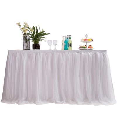 MYMM 6FT(72 * 31 in) White Tulle Tutu Table Skirt, Wedding Bridesmaid, Baby Party Skirt, Rectangle Or Round Decorative Table Decoration, Fashion Deluxe Romantic Birthday Party Shower(Wave)