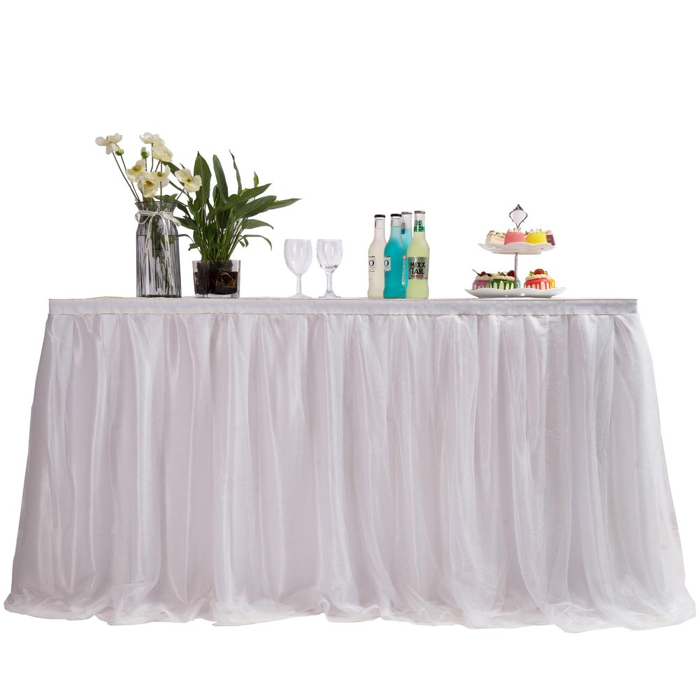 MYMM 6FT(72 * 31 in) White Tulle Tutu Table Skirt, Wedding Bridesmaid, Baby Party Skirt, Rectangle Or Round Decorative Table Decoration, Fashion Deluxe Romantic Birthday Party Shower(Wave)