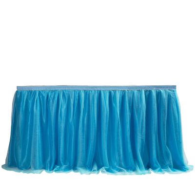 MYMM 6FT(72 * 31 in) Blue Tulle Tutu Table Skirt, Wedding Bridesmaid, Baby Party Skirt, Rectangle Or Round Decorative Table Decoration, Fashion Deluxe Romantic Birthday Party Shower(Wave)