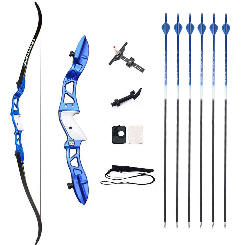 MILAEM 66 Inch Archery Takedown Recurve Bow and Arrow Set 24lbs-36lbs Aluminum Alloy Bow Riser Hunting Recurve Bows Target Practice Longbow for Shooting Competition Game (Blue Set, 28 Lbs)