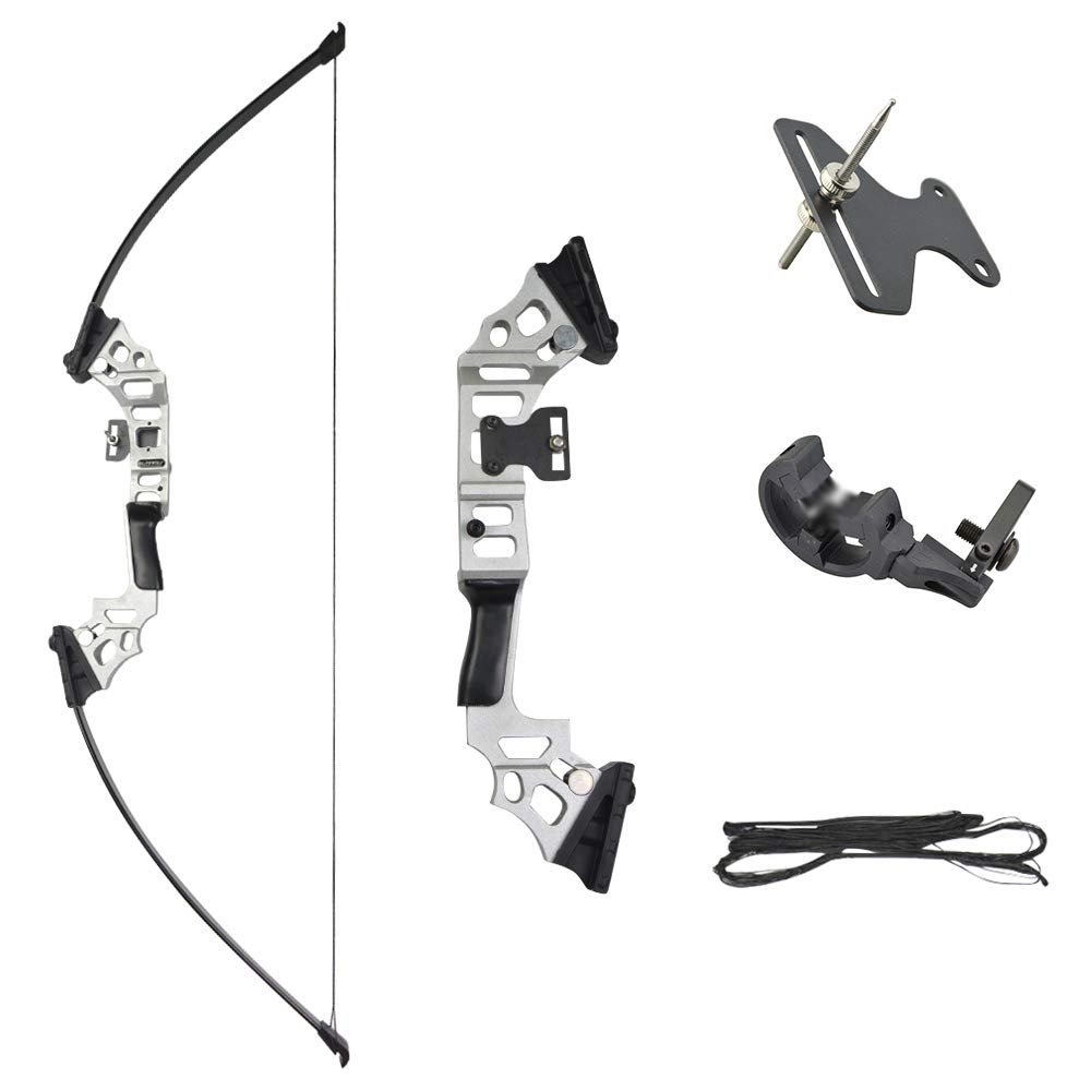 Archery Recurve Bow and Arrow Set Takedown Straight Bow Draw Weight 30lbs-40lbs Adjustable Recurve Bow with 6pcs Fiberglass Arrow for Hunting Shooting Right Hand (Silver)