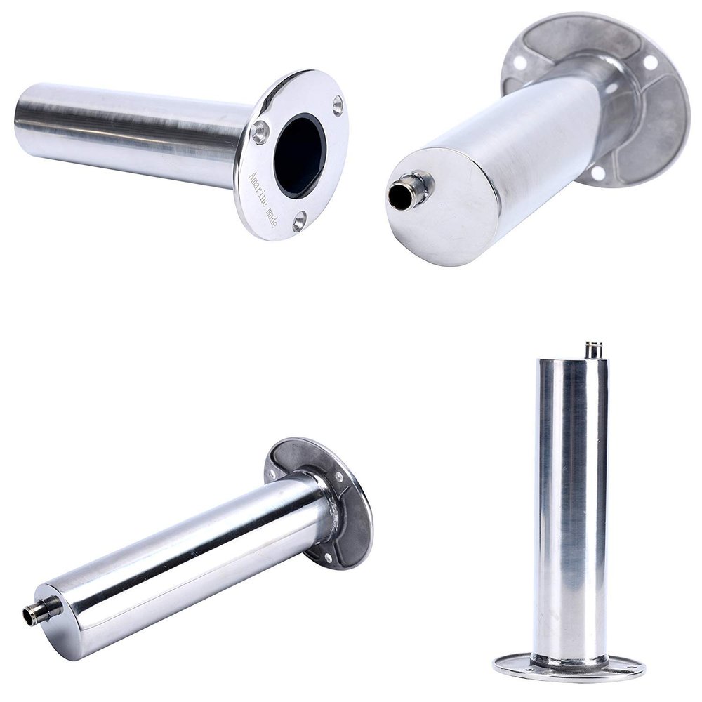 Amarine Made 4-Pack Heavy 316 Duty Stainless Steel Rod Holders with Drain, Flush Mount Fishing Rod Pole Holders (90 Degree)
