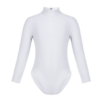 Freebily Girls Long Sleeves Glittery Metallic Gymnastics Leotard Tumbling Activewear Fancy Shiny Scale Dance Costumes Mock Neck White 10-12
