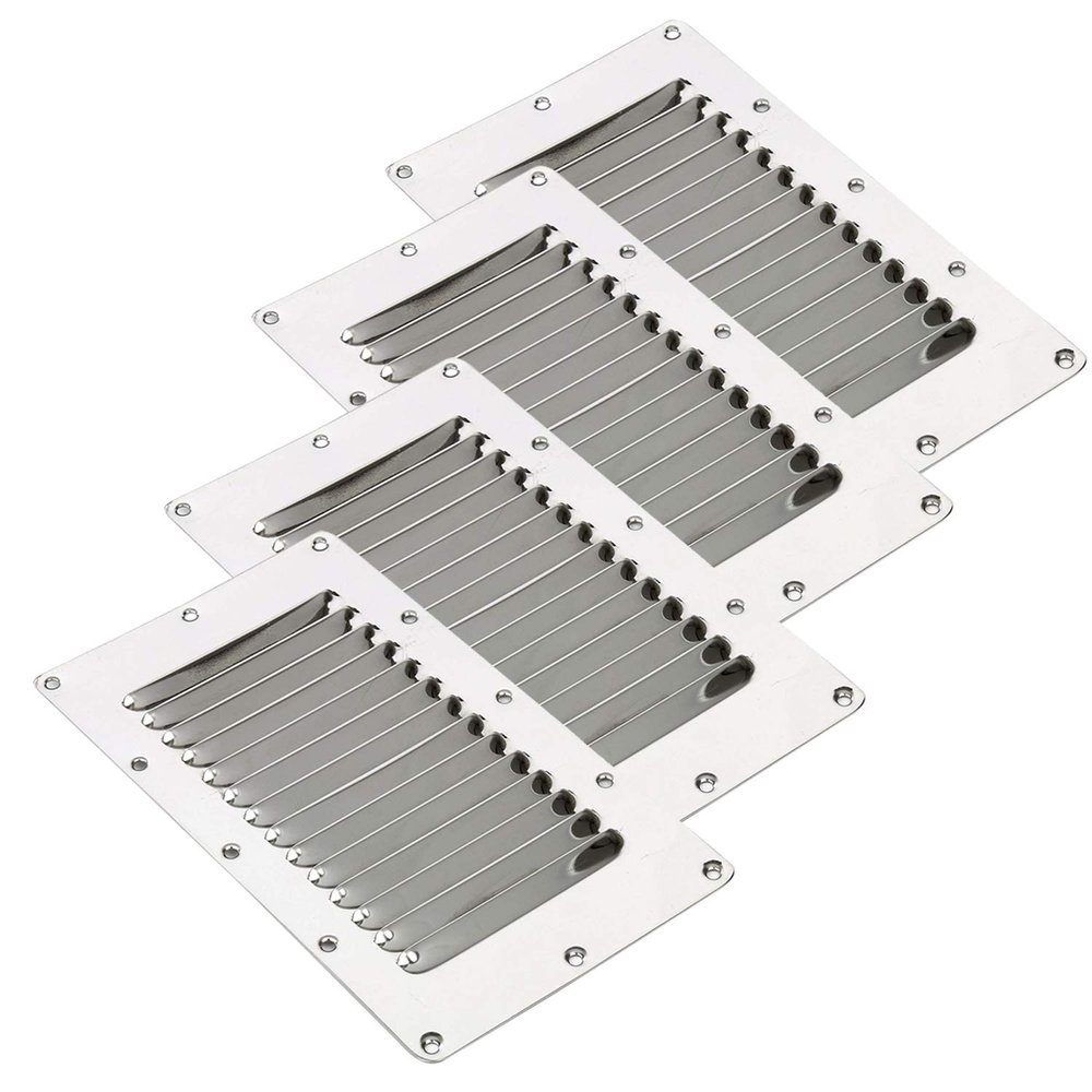 Amarine Made Stainless Steel Stamped Louvered Vent Rectangular Marine Vent for Yachts and Boats - 07720S - 5" X 9" (4)
