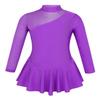 FEESHOW Little Big Girls Sparkle Mesh Splice Figure Ice Skating Dress Gymnastic Sports Dance Leotard Tutu Skirt Mock Neck Purple 8 view 1