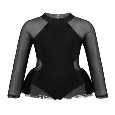 FEESHOW Little Big Girls Sparkle Mesh Splice Figure Ice Skating Dress Gymnastic Sports Dance Leotard Tutu Skirt Cutout Back Black 4