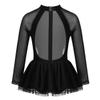 FEESHOW Little Big Girls Sparkle Mesh Splice Figure Ice Skating Dress Gymnastic Sports Dance Leotard Tutu Skirt Cutout Back Black 4 view 2