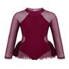 FEESHOW Little Big Girls Sparkle Mesh Splice Figure Ice Skating Dress Gymnastic Sports Dance Leotard Tutu Skirt Cutout Back Burgundy 4 view 1