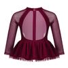 FEESHOW Little Big Girls Sparkle Mesh Splice Figure Ice Skating Dress Gymnastic Sports Dance Leotard Tutu Skirt Cutout Back Burgundy 4 view 2