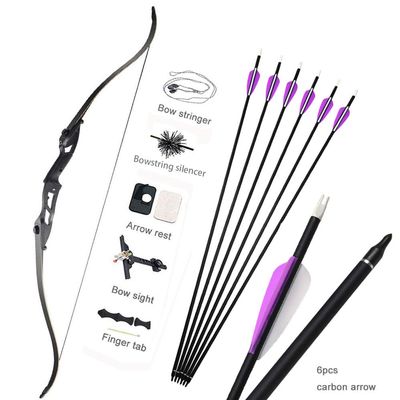 56 Inch Takedown Recurve Bow and Arrow Set Archery Longbow Hunting Bow Kit Right Handed 30-50lbs for Shooting Practice Competition with Carbon Arrows (30lbs, Black Set)