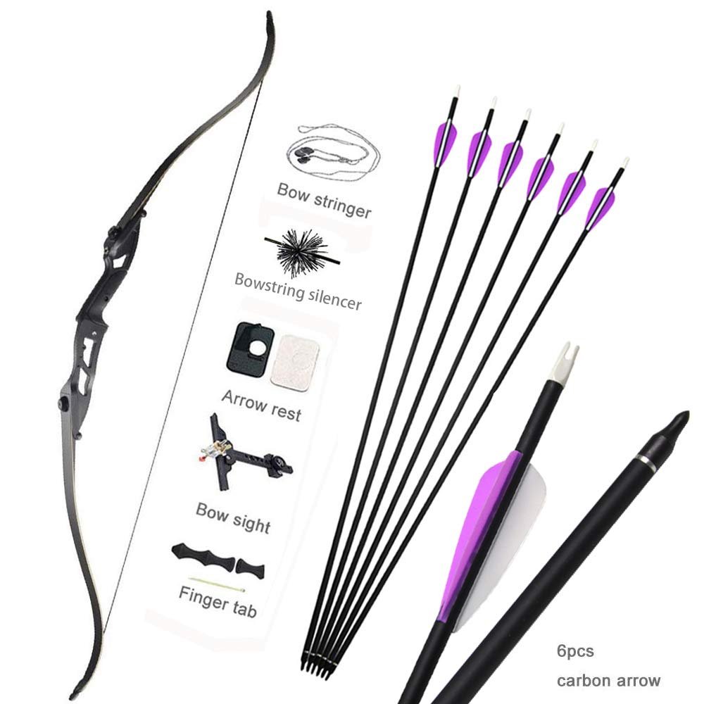 56 Inch Takedown Recurve Bow and Arrow Set Archery Longbow Hunting Bow Kit Right Handed 30-50lbs for Shooting Practice Competition with Carbon Arrows (30lbs, Black Set)
