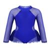 FEESHOW Little Big Girls Sparkle Mesh Splice Figure Ice Skating Dress Gymnastic Sports Dance Leotard Tutu Skirt Cutout Back Blue 4 view 1
