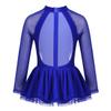 FEESHOW Little Big Girls Sparkle Mesh Splice Figure Ice Skating Dress Gymnastic Sports Dance Leotard Tutu Skirt Cutout Back Blue 4 view 2