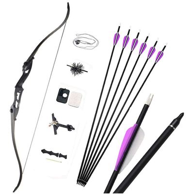 56 Inch Takedown Recurve Bow and Arrow Set Archery Longbow Hunting Bow Kit Right Handed 30-50lbs for Shooting Practice Competition with Carbon Arrows (35lbs, Black Set)