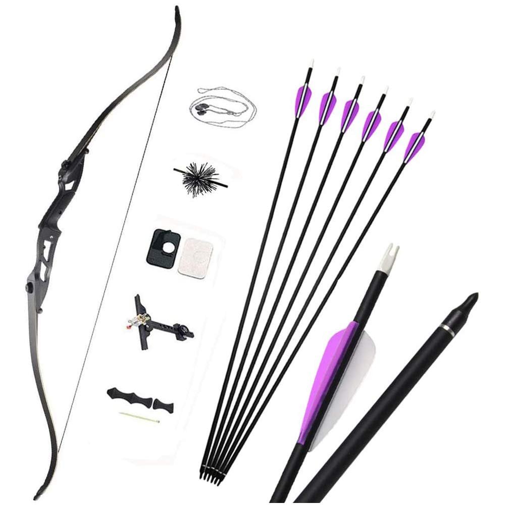 56 Inch Takedown Recurve Bow and Arrow Set Archery Longbow Hunting Bow Kit Right Handed 30-50lbs for Shooting Practice Competition with Carbon Arrows (35lbs, Black Set)