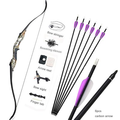 56 Inch Takedown Recurve Bow and Arrow Set Archery Longbow Hunting Bow Kit Right Handed 30-50lbs for Shooting Practice Competition with Carbon Arrows (50lbs, Camo Set)
