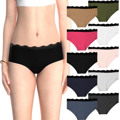 Sexy Basics Womens Lace Underwear Hipster Panties Cotton-Spandex/Ultra-Soft Cotton Stretch Underwear- 10 PACK (10 PACK- CORE SOLIDS, LARGE)
