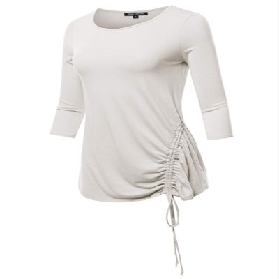 Premium 3/4 Sleeve Round Neck Side Ruched TOP Ivory 3X