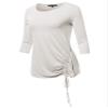 Premium 3/4 Sleeve Round Neck Side Ruched TOP Ivory 3X view 1