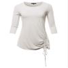Premium 3/4 Sleeve Round Neck Side Ruched TOP Ivory 3X view 2