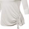 Premium 3/4 Sleeve Round Neck Side Ruched TOP Ivory 3X view 4