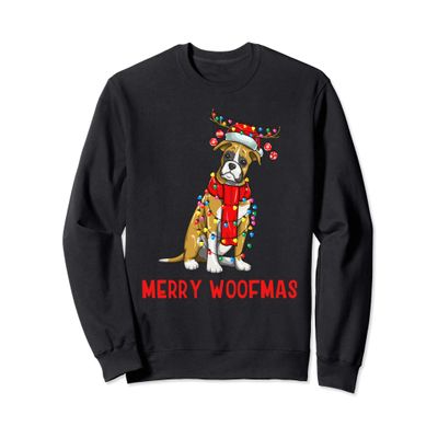 Christmas Cute Boxer Dog Holiday Lights Merry Woofmas Sweatshirt