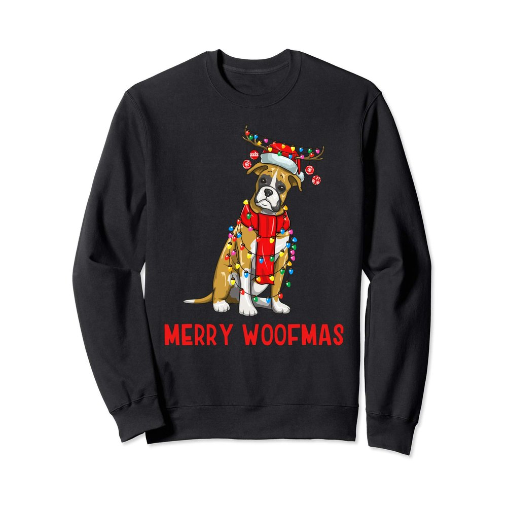 Christmas Cute Boxer Dog Holiday Lights Merry Woofmas Sweatshirt