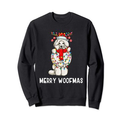 Christmas Cute Poodle Dog Holiday Lights Merry Woofmas Sweatshirt