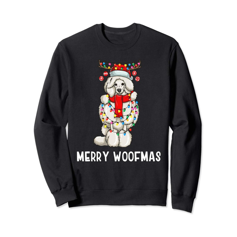 Christmas Cute Poodle Dog Holiday Lights Merry Woofmas Sweatshirt
