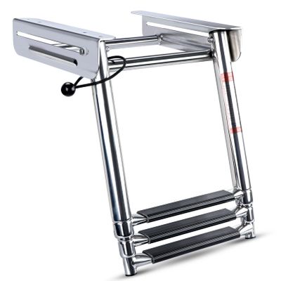 Xinkunmarine Pontoon Boat Ladder 3 Step Folding, Stainless Steel Telescoping Boat Ladder Under-Platform Slide Mount,500 lbs Capacity for Ski Boats,YachtRunabout