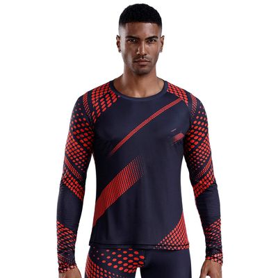 OEBLD Compression Pants Men Thermal Underwear Set Base Layer Dry Tights Gym Running Leggings Long Sleeve Shirt(Red Dot Top,L)